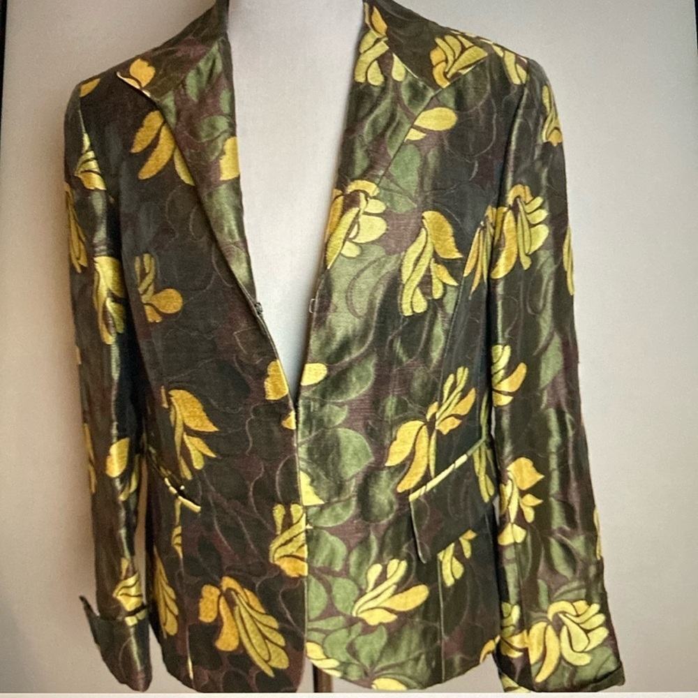 Lafayette 148 New York Linen Blend Floral Brocade Blazer Size 8